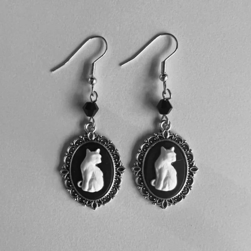 Vintage White Cat Drop Earrings - Sølvramme-smykker til kvinder