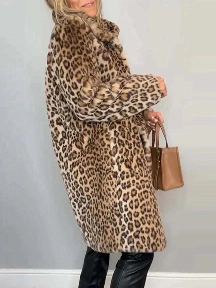 Luna | Lang, Blød Frakke med Leopardenprint