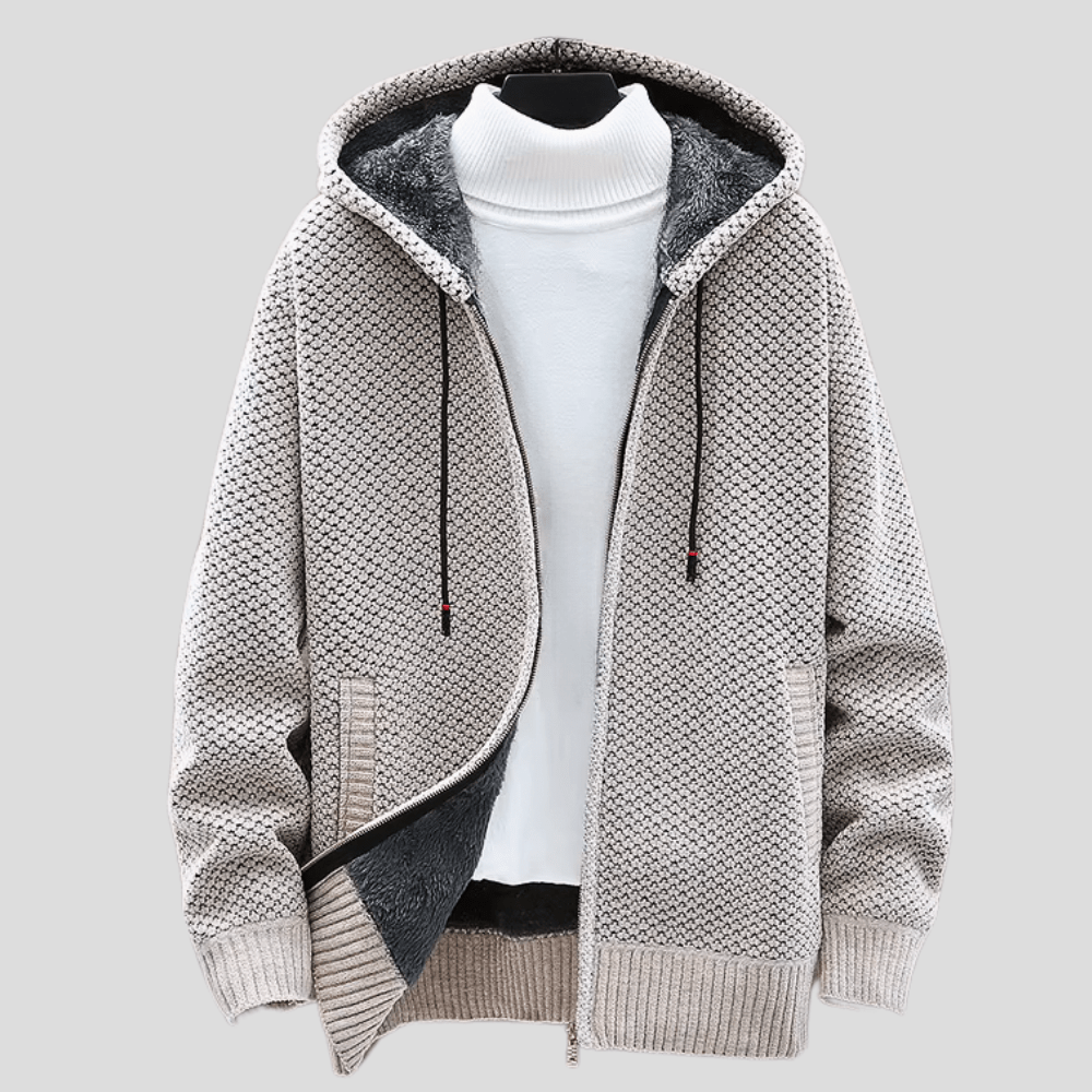 Oliver – Strik-Hoodie med Lynlås og Fleecefor