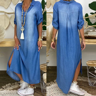 LEA™ | Lang Kjole i Denim-Stil