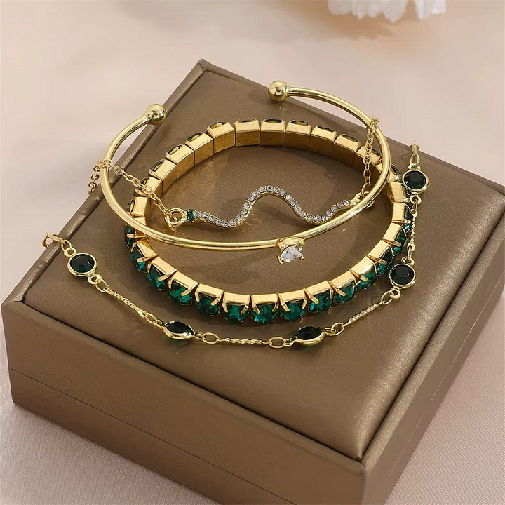 Émeraude – Smaragd Krystal & Guld Armbåndssæt