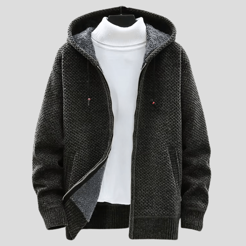Oliver – Strik-Hoodie med Lynlås og Fleecefor