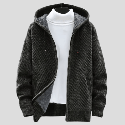 Oliver – Strik-Hoodie med Lynlås og Fleecefor