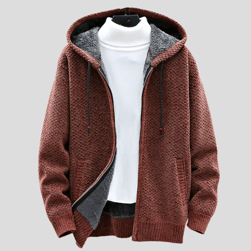 Oliver – Strik-Hoodie med Lynlås og Fleecefor