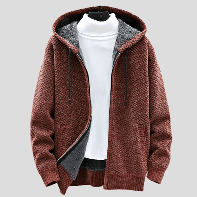 Oliver – Strik-Hoodie med Lynlås og Fleecefor