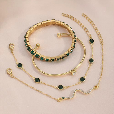 Émeraude – Smaragd Krystal & Guld Armbåndssæt