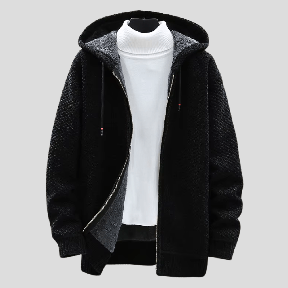 Oliver – Strik-Hoodie med Lynlås og Fleecefor