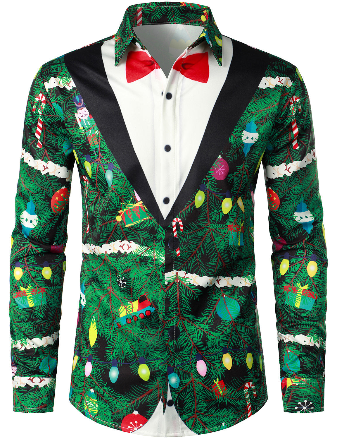 Gason - Camouflageprint med juletræ til mænd, almindelig pasform, legende outfit, tematop, langærmet skjorte