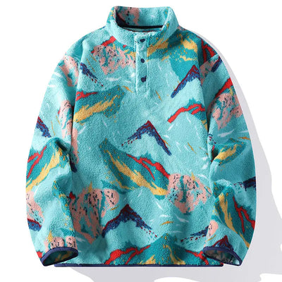 Nordic™ – Fleece Pullover med Abstrakte Bjergtoppe