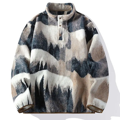 Nordic™ – Fleece Pullover med Abstrakte Bjergtoppe