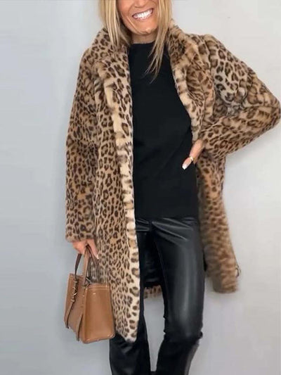 Luna | Lang, Blød Frakke med Leopardenprint