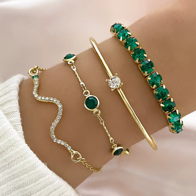 Émeraude – Smaragd Krystal & Guld Armbåndssæt