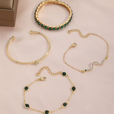 Émeraude – Smaragd Krystal & Guld Armbåndssæt