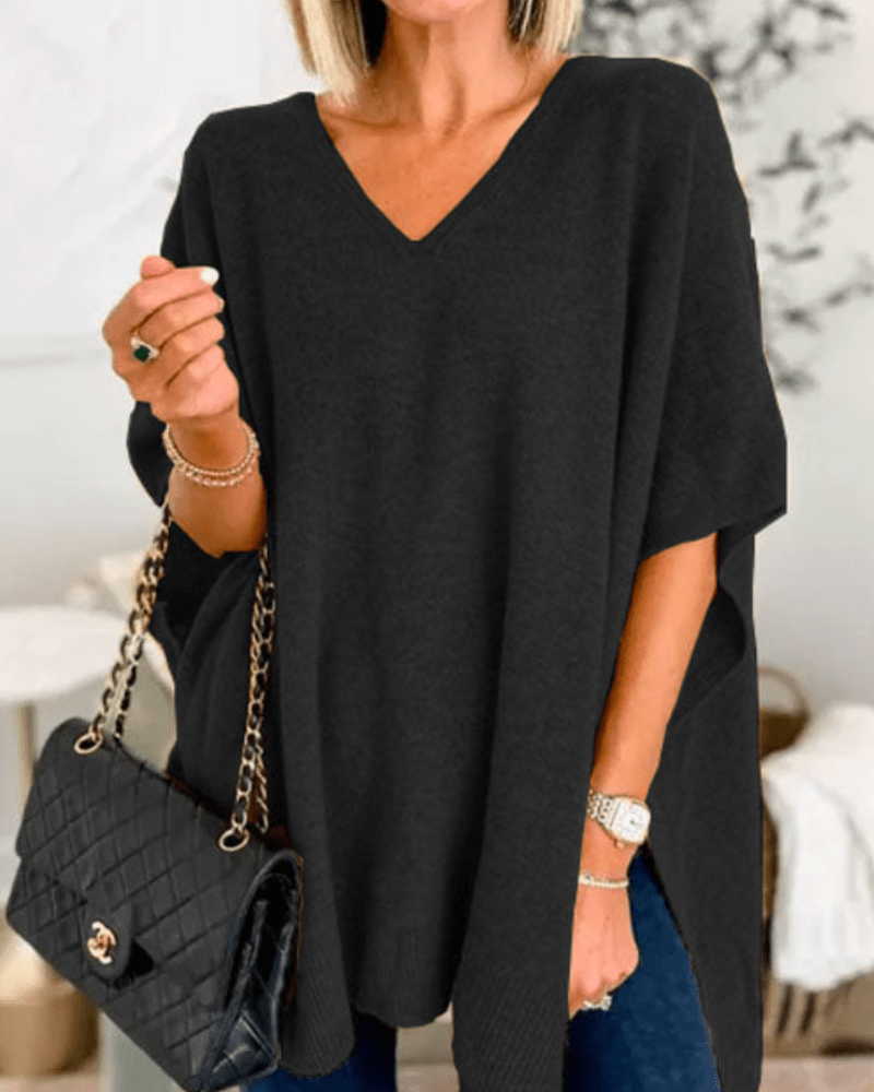 Erica | Poncho-sweater med V-hals og løs pasform