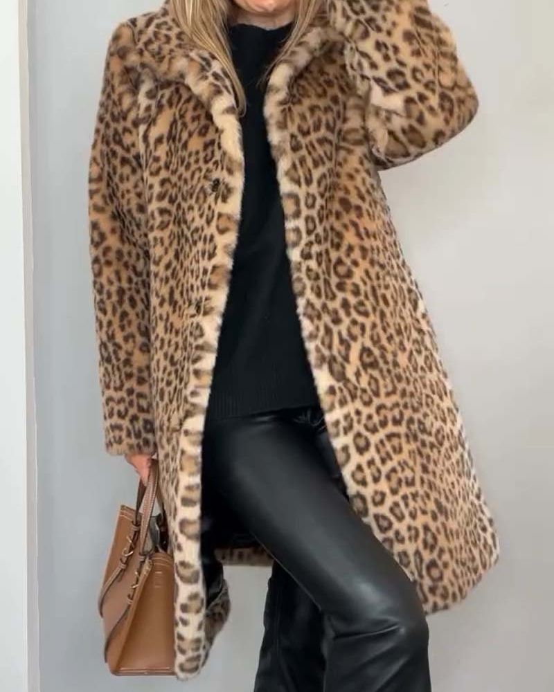 Luna | Lang, Blød Frakke med Leopardenprint