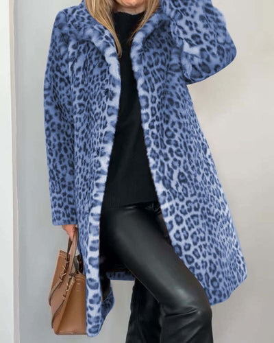 Luna | Lang, Blød Frakke med Leopardenprint