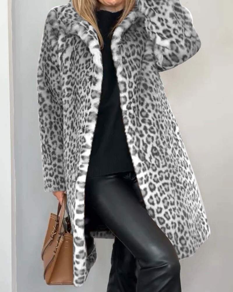 Luna | Lang, Blød Frakke med Leopardenprint