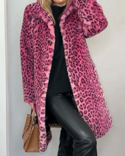 Luna | Lang, Blød Frakke med Leopardenprint