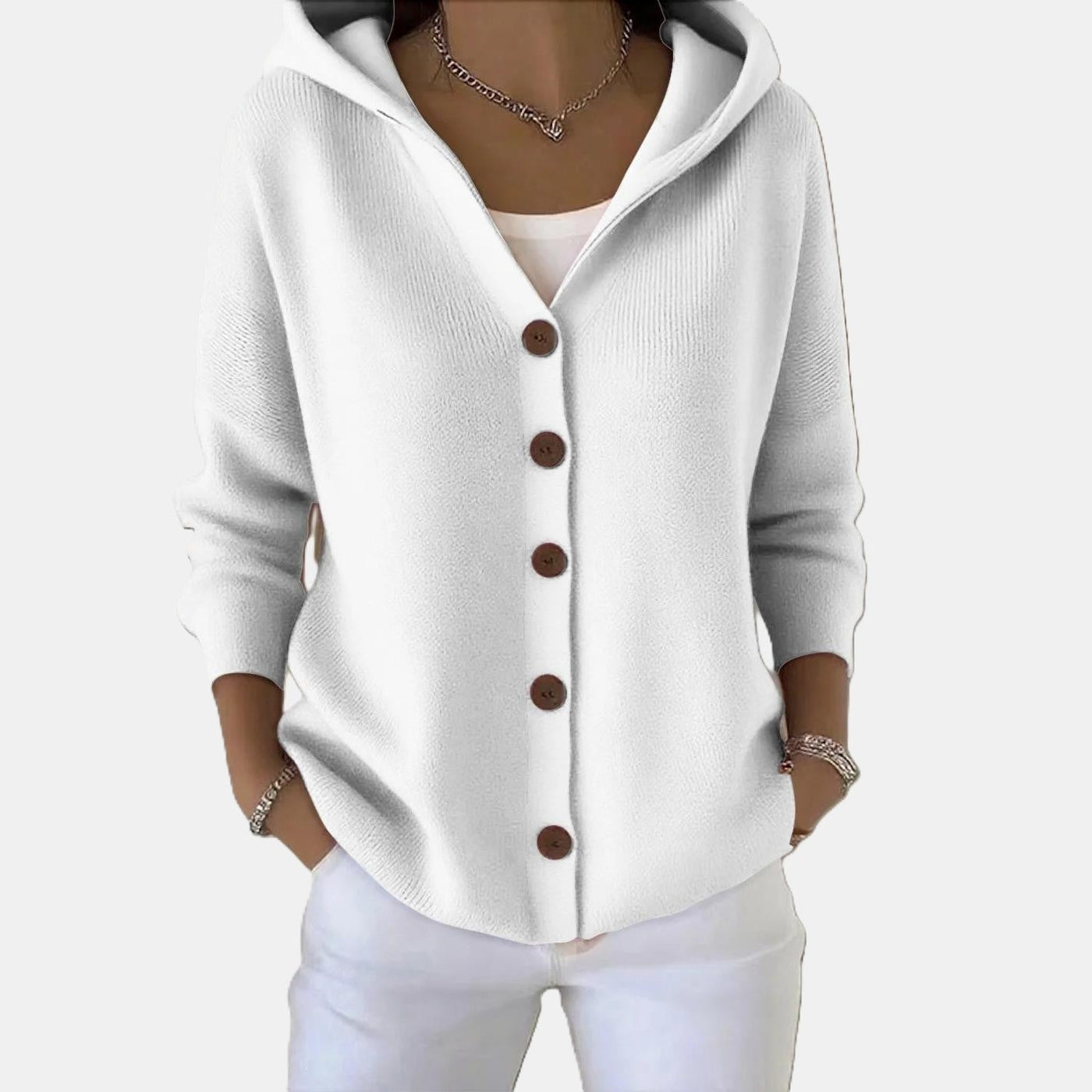 Élora | Strikket cardigan med hætte og knapper